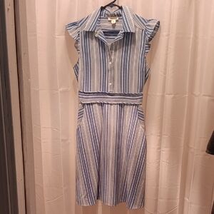 Monteau Blue and White Striped Midi Dress